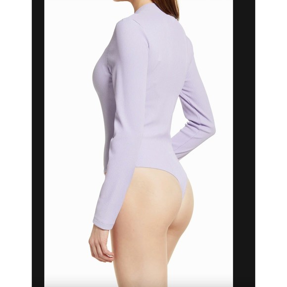 NEW TOPSHOP  Long Sleeve Women Lilac rib-knit Bodysuit TOP 96% Polyester Sz 8-10 - Picture 4 of 5